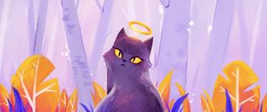 Preview wallpaper cat, halo, art, purple