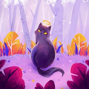 Preview wallpaper cat, halo, art, purple