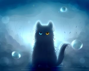 Preview wallpaper cat, heterochromia, black cat, art