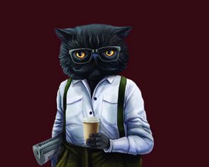 Preview wallpaper cat, hipster, art, style, funny