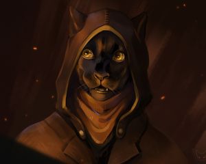 Preview wallpaper cat, hood, glance, art