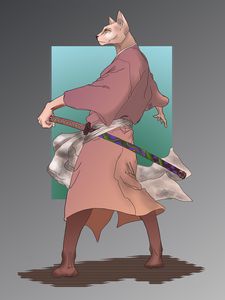 Preview wallpaper cat, kimono, katana, samurai, art