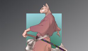 Preview wallpaper cat, kimono, katana, samurai, art