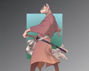 Preview wallpaper cat, kimono, katana, samurai, art