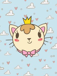 Preview wallpaper cat, kitten, art, clouds, crown