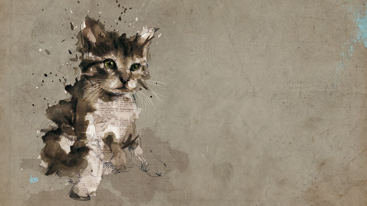 Wallpaper cat, kitten, gray, drawing