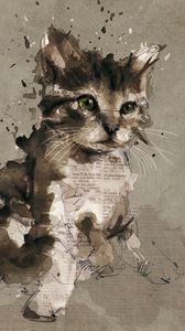 Preview wallpaper cat, kitten, gray, drawing