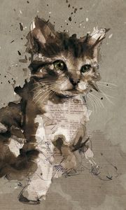 Preview wallpaper cat, kitten, gray, drawing