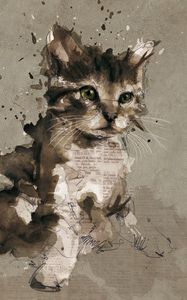 Preview wallpaper cat, kitten, gray, drawing