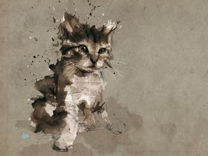 Preview wallpaper cat, kitten, gray, drawing