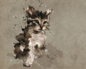 Preview wallpaper cat, kitten, gray, drawing