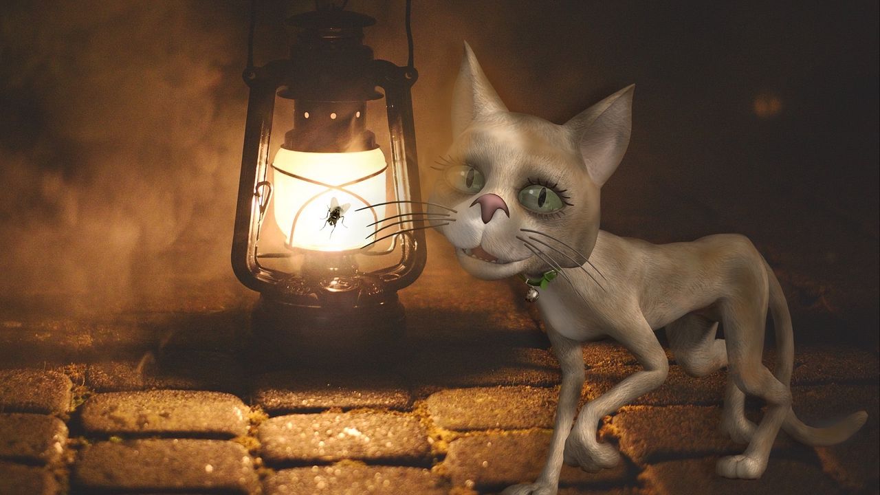 Wallpaper cat, lamp, art, fly