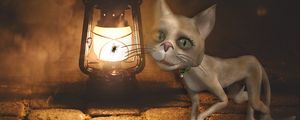 Preview wallpaper cat, lamp, art, fly