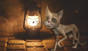 Preview wallpaper cat, lamp, art, fly