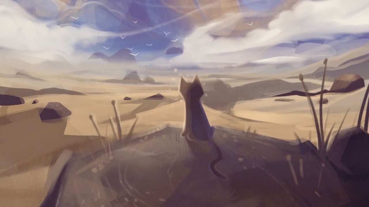 Wallpaper cat, landscape, mountains, funny, art
