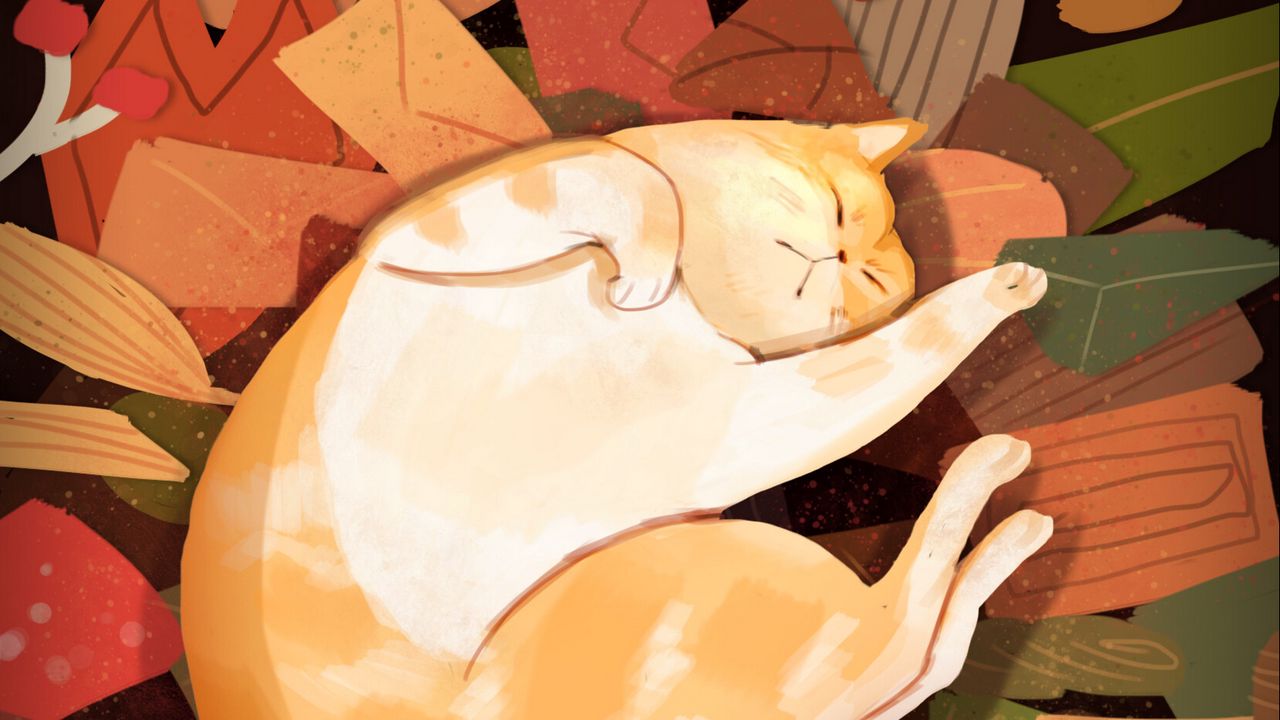 Wallpaper cat, lazy, funny, leaves