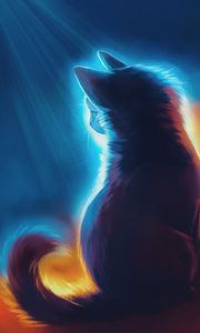 Preview wallpaper cat, light, art, rays, glow