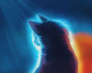 Preview wallpaper cat, light, art, rays, glow