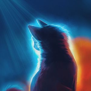 Preview wallpaper cat, light, art, rays, glow