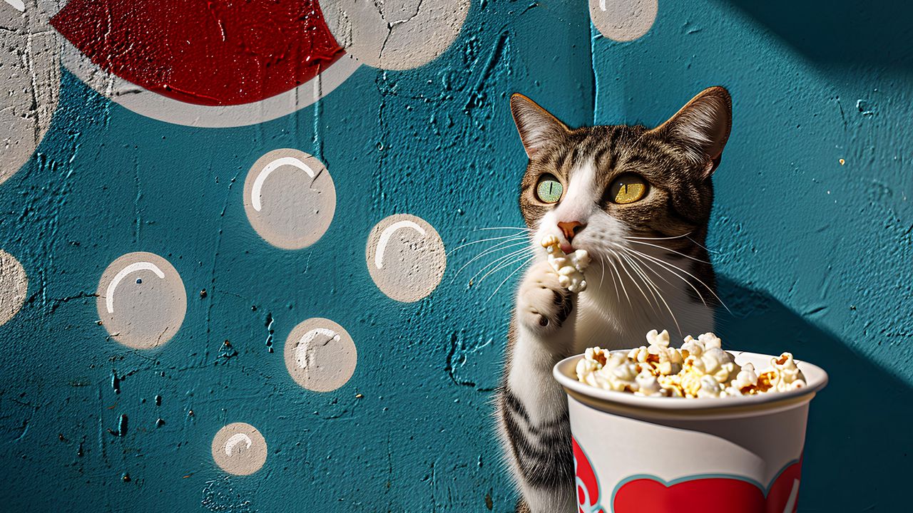 Wallpaper cat, pet, heterochromia, popcorn, wall