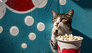 Preview wallpaper cat, pet, heterochromia, popcorn, wall