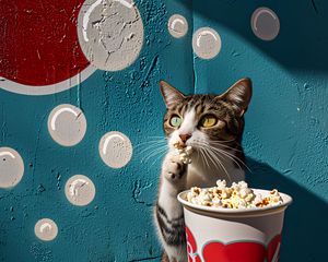 Preview wallpaper cat, pet, heterochromia, popcorn, wall