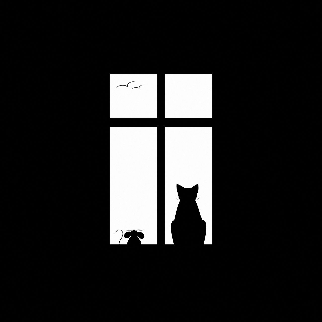 1280x1280 Wallpaper cat, picture, window, silhouette