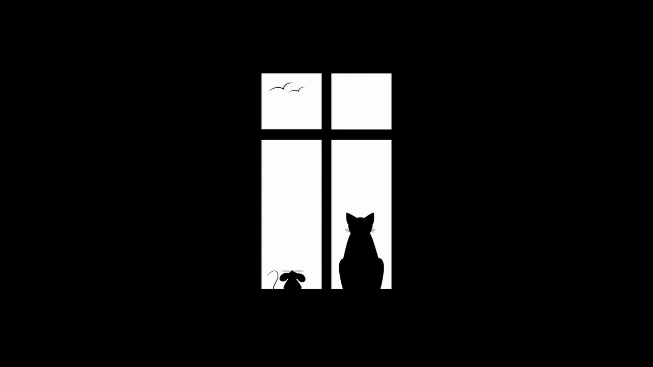 1280x720 Wallpaper cat, picture, window, silhouette