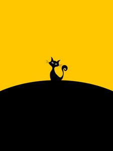 Preview wallpaper cat, silhouette, black, yellow, minimalism