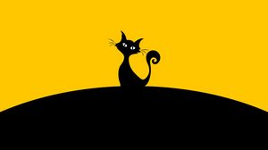 Preview wallpaper cat, silhouette, black, yellow, minimalism