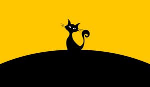 Preview wallpaper cat, silhouette, black, yellow, minimalism