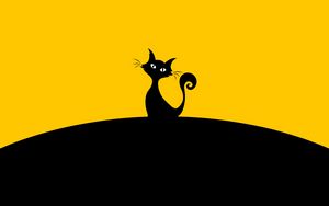 Preview wallpaper cat, silhouette, black, yellow, minimalism