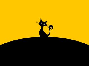 Preview wallpaper cat, silhouette, black, yellow, minimalism