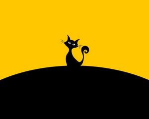 Preview wallpaper cat, silhouette, black, yellow, minimalism