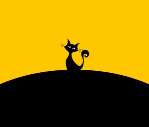 Preview wallpaper cat, silhouette, black, yellow, minimalism