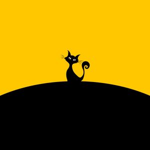Preview wallpaper cat, silhouette, black, yellow, minimalism