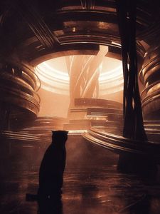 Preview wallpaper cat, silhouette, construction, light, dark