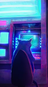 Preview wallpaper cat, silhouette, hacker, art