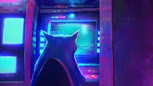 Preview wallpaper cat, silhouette, hacker, art