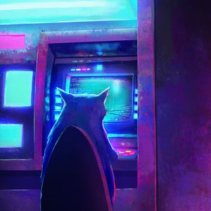 Preview wallpaper cat, silhouette, hacker, art