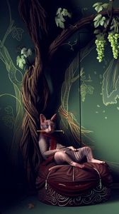 Preview wallpaper cat, tree, creativity, room