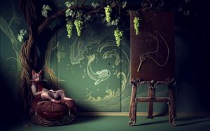 Preview wallpaper cat, tree, creativity, room