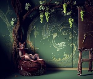 Preview wallpaper cat, tree, creativity, room