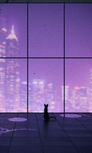 Preview wallpaper cat, window, city, overview, art