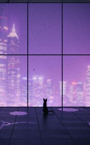 Preview wallpaper cat, window, city, overview, art