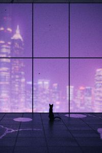 Preview wallpaper cat, window, city, overview, art