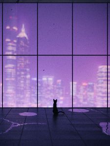 Preview wallpaper cat, window, city, overview, art