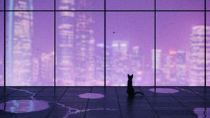 Preview wallpaper cat, window, city, overview, art