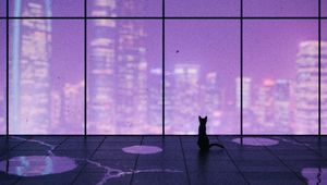 Preview wallpaper cat, window, city, overview, art
