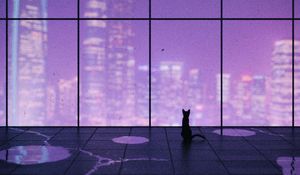 Preview wallpaper cat, window, city, overview, art